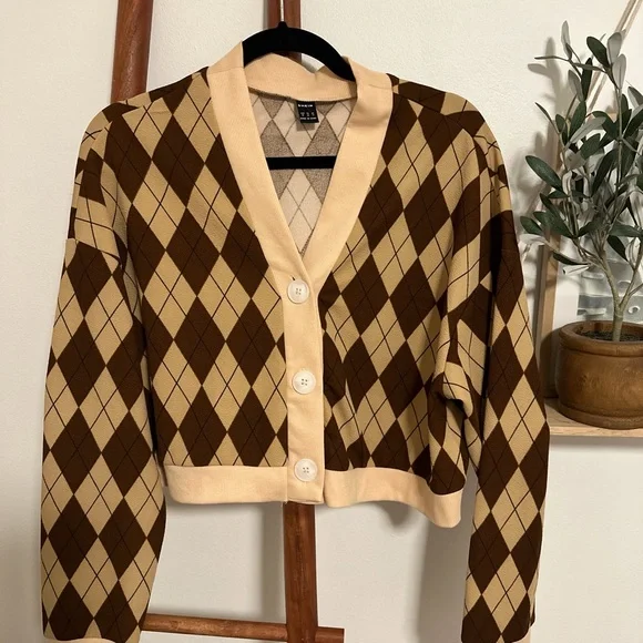 SHEIN Sweaters Argyle Pattern Cardigan Poshmark